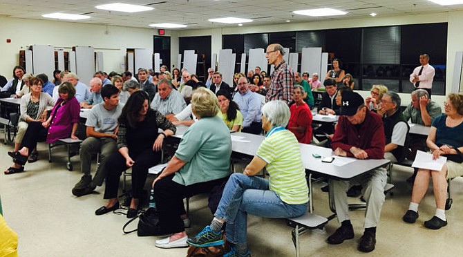 More than 100 people attended Great Falls Citizens Association meeting on Brooks Farm Tuesday, May 12. GFCA members voted to oppose the Brooks Farm development proposal.
