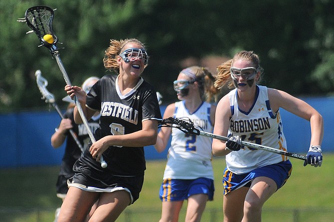 Westfield freshman Nicki McNamara scored five goals against Robinson during the 6A North region semifinals on May 30. Photo by Louise Krafft/The Connection