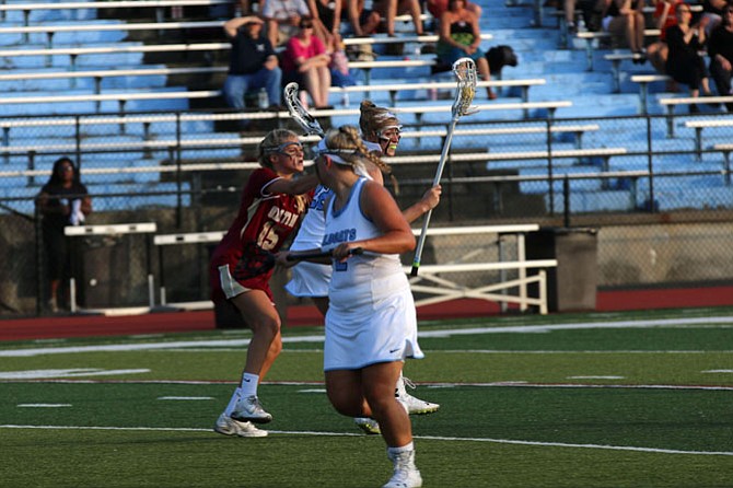 Oakton sophomore attacker Stephanie Palmucci (15) scored the game-tying and game-winning goals against Centreville on May 30 in the 6A North region semifinals.