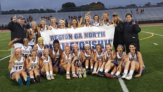 The Robinson girls’ lacrosse team won the 6A North region championship on June 2 with a 15-6 victory over Oakton at Robinson Secondary School.