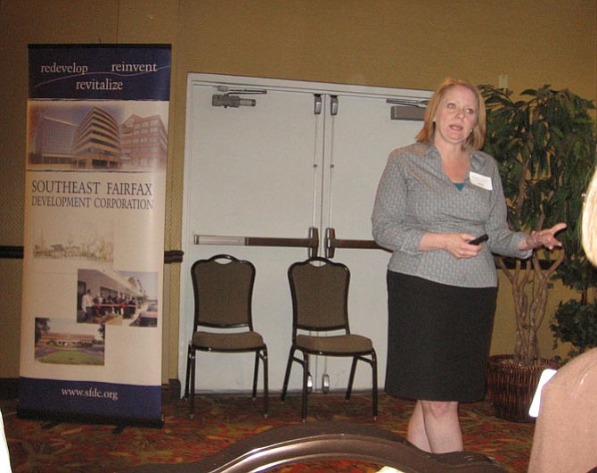 Heather Arnold of Streetsense speaks to attendees at the Retail Summit sponsored by the Sutheast Fairfax Development Corporation at the Hampton Inn & Suites on June 2.