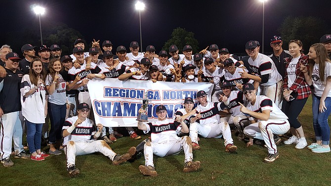 The Madison baseball team won the 6A North region championship with a 9-0 victory over Chantilly on Friday at Madison High School.