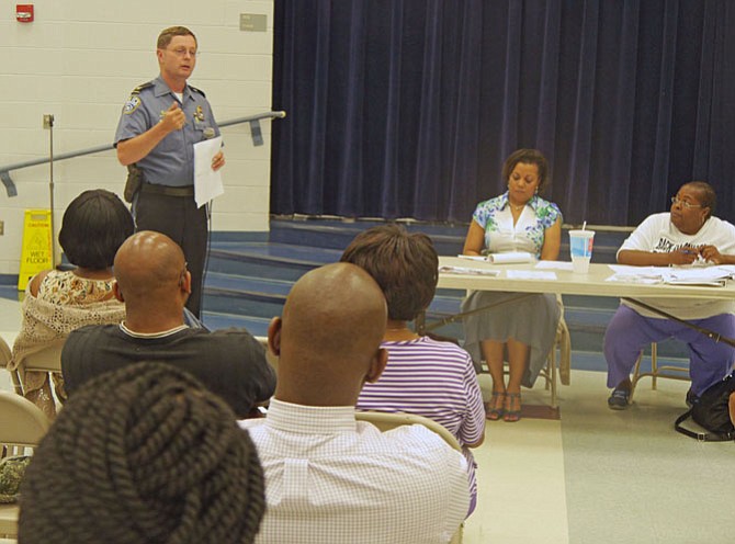 Chief of Police Jay Farr addresses the Nauck Civic Association General meeting June 1 to “put a face to a position,” discuss local issues and to get community input.