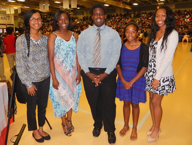 Scholarship winners are (from left) Malaz Namir, Chantilly High; Madeline Naa-Koshie Powell, Westfield High; Lawrence Wright, Centreville High; Morgan Carson, Chantilly High; and Arica Jackson, Westfield High. (Not pictured: Rachel Jacobs, Chantilly High).