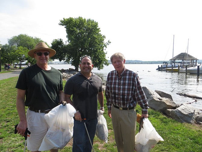 Howard Bergman, Jeff Linsky, and Greg Golubin clean up the Waterfront with the Founder’s Park Community Association.
