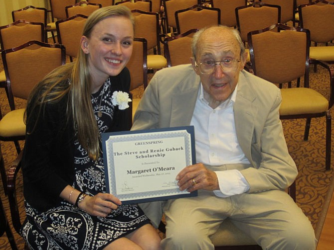 Margaret O'Meara with Steve Guback, receives the Guback Scholarship.