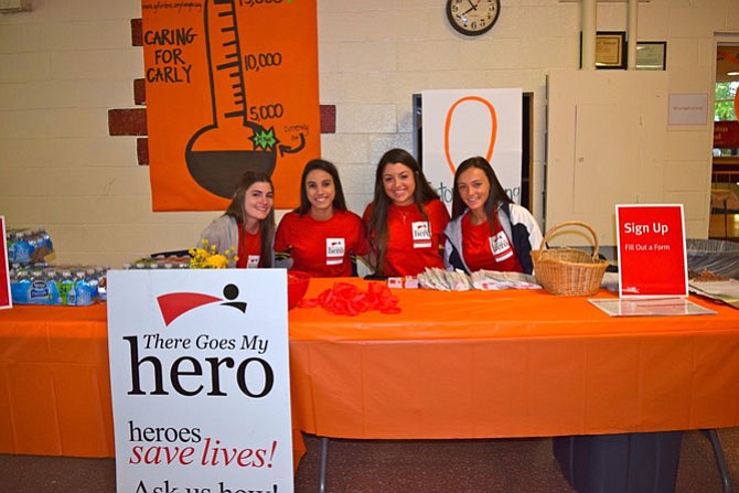 From left, Holy Child students Jenna Parro, Maddy Schnider, Maddie Gessler and Kaylie Atwood participate in a “Swab a Hero. Be a Hero” event to recruit bone marrow donors.