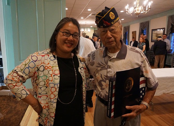 World War II veteran Col. Kim Ching (USAF, ret.) with Anh Phan, who presented Ching with a flag flown over the U.S. Capitol on behalf of Sen. Mark Warner. Ching, a past commander of American Legion Post 24, celebrated his 90th birthday May 25.
