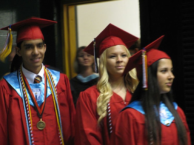 Getting ready: Senior Class Councilmembers Anagh Bhave, Jessica Blystone and Christina Sneed, pre-ceremony.