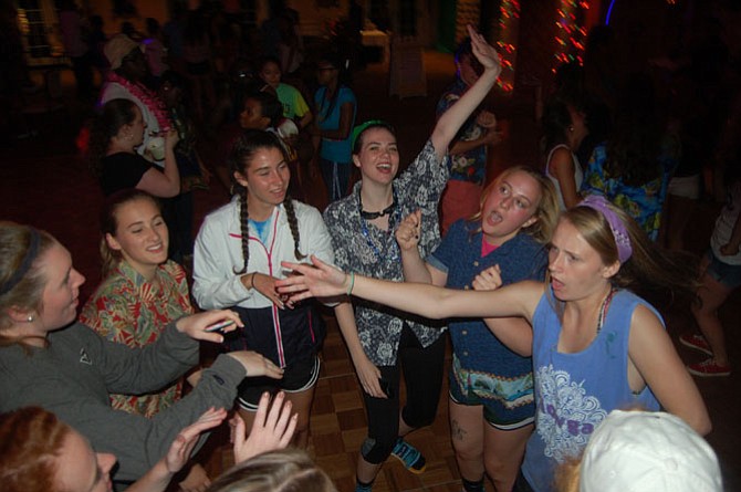 West Potomac High School seniors dance at the All Night Graduation Celebration.