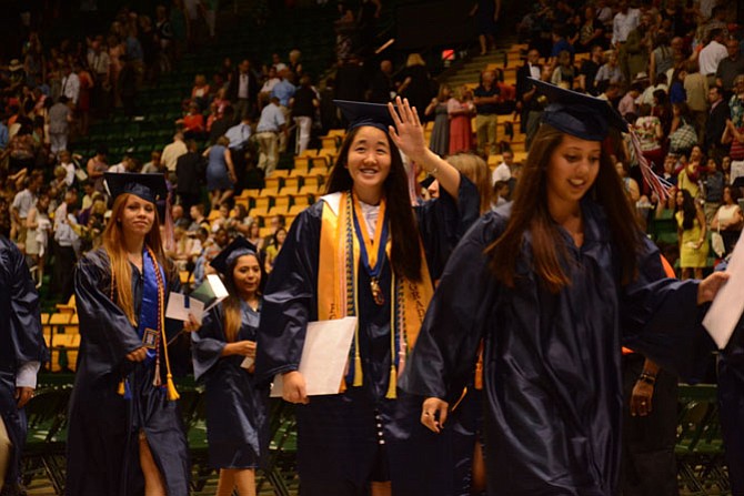 West Springfield graduates exit the Patriot Center to meet up with their families.