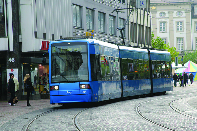 A trolley car in Kassel, Germany.
