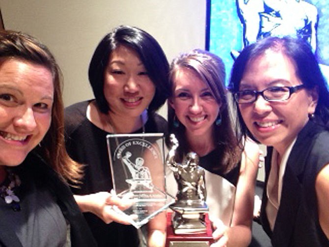 Receiving the public relations industry's Silver Anvil at a ceremony in New York are (from left) International Society of Thrombosis and Haemostasis client Louise Bannon, senior counselor Stephenie Fu, digital strategist Shannon Toher, and principal Pattie Yu of Potomac.
