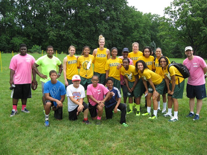 Participants in the Family Sports Challenge on Saturday at Van Dyck Park in Fairfax.
