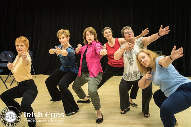 Sam David in her role as Chris leads the Women’s Institute ladies in a T’ai Chi class (From left -- Sam David, Liz Weber, Jennifer Greene, Kathryn Johnston, Shayne Gardner, and Diane Sams.