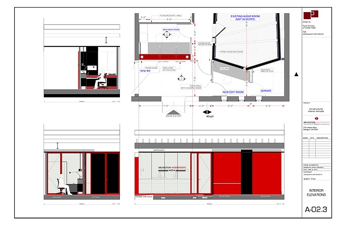 An architectural rendering of the new WERA broadcasting booth and radio station, currently under construction at Arlington Independent Media. The low-power FM station will be on the air by Dec. 9.
