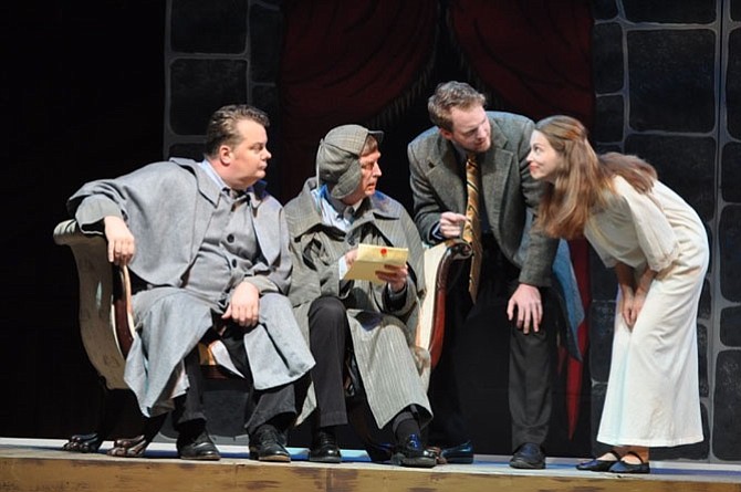 From left:  Tom Flatt as Vernon Volker, Ted Culler as Richfield Hawksley, Michael Dobbyn as Jack Morris, and Abigail Ropp as Mary Pierre.