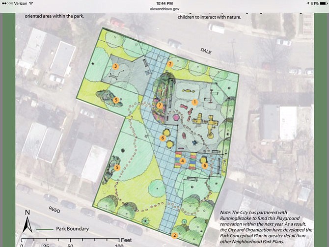 The plan for renovating the Hume Springs Park playground at 100 Dale St.
