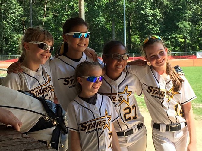 Some Vienna Stars 10U after winning nationals: left to right are Katie Kutz (McLean), Katelynn Park (Vienna), Dannica Wiggins, Lauren Chi and Sarah Semko (Great Falls).
