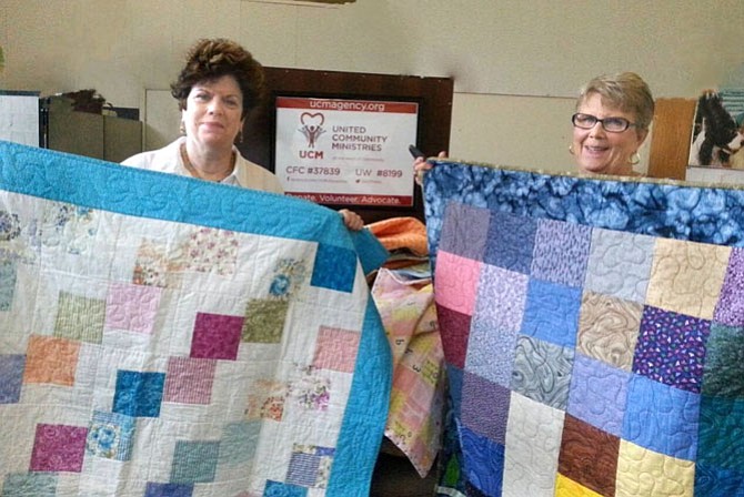 Mount Vernon chapter of Quilters Unlimited of Northern Virginia donated blankets and quilts to United Community Ministries on Sept, 2. Above are Jeanne Farmer, chair of community service/charity projects, along with Dianne Tippins, chapter president for 2015-16.
