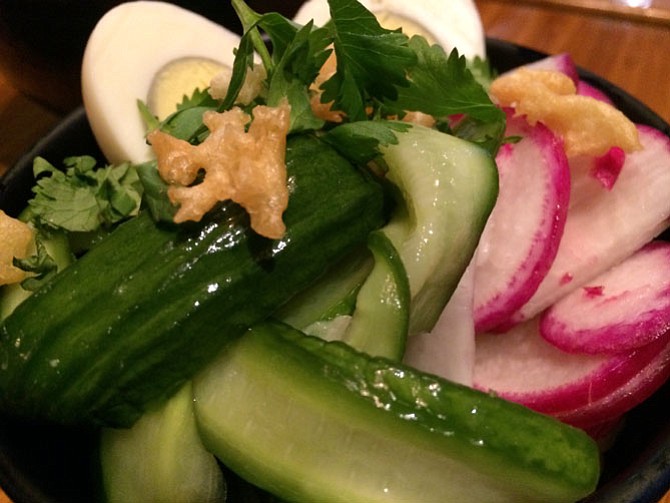 The udon noodle salad proves to be a delicious first course at Teaism.
