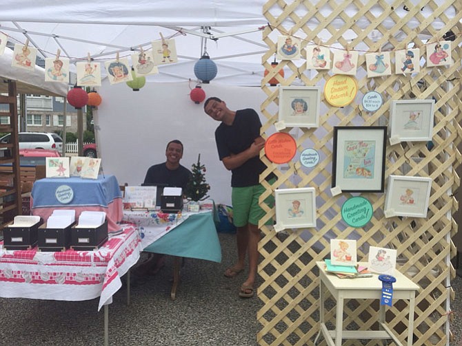 From left -- brothers Shane and Patrick Hulse sell their “Little Wishes” greeting cards at the Cape May, N.J. promenade craft show.