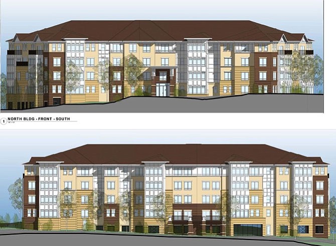 The north condo building: (top) view from the front; (bottom) view from the rear.
