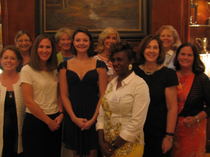 Great Falls Friends and Neighbors Scholarship Fund Board members and scholarship recipients: front row: Scholarship Fund President Ricki Harvey, (recipients Lea Lines, Kelly Hogan and Martina Atabong) Anne McVey, Jan Lane; back row: Allison Granstedt, Kristen Trimble, Annette Kerlin and Laura Bumpus.
