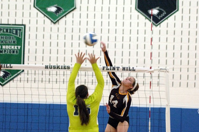 Oakton senior Emily Heier totaled 20 kills in Monday’s win over Flint Hill.