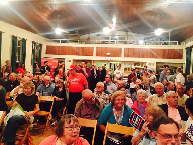 The crowd at the debate sponsored by the Great Falls Citizens Association last week at The Great Falls Grange.