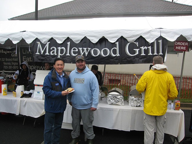 From left -- Del. Mark L. Keam (D-35) with Paul Kuchler, Chef and Owner of Maplewood Grill. 
