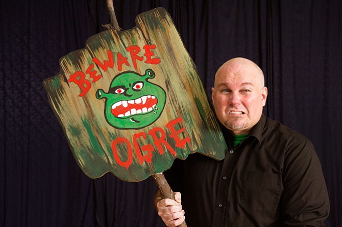 Shrek (Paul Tonden) in rehearsal for Reston Community Players production of “Shrek the Musical.” 