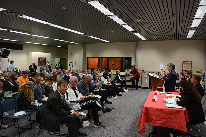 Community members filled the meeting space at the John Marshall Library in Franconia to meet candidates running to represent Lee District at the Board of Supervisors, Fairfax County School Board and Virginia State House of Delegates.