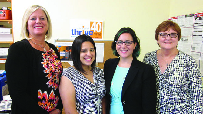THRIVE staff members, from left, are Nicole LaFragola, administration manager; Shandra, Niswander, development manager; Nory Flores, program manager; and Gerry Shannon, executive director.
