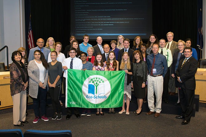 Students from Lanier Middle School in Fairfax spoke to the School Board about their environmental stewardship projects as part of a presentation surveying the Fairfax County Public Schools Get2Green program and School Environmental Action Showcase.