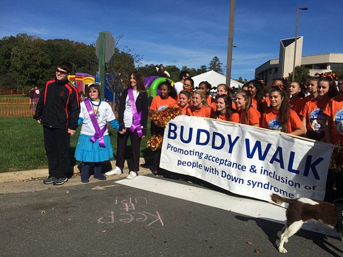 Del. Eileen Filler-Corn (D-41) and Natalie Beck lead the DSANV Buddy Walk at George Mason University.