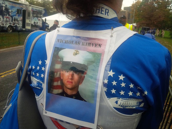 T.A.P.S team runner Beth Belle ran the 10K in memory of her son, Lance Corporal Nicholas Kirven. Kirven, 21, was killed in the line of duty on May 8, 2005, in Alishang, Afghanistan.
