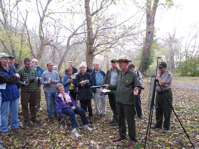 Kevin Brandt, superintendent of the C&O Canal National Historical Park, explains the plan for tree clearing and pruning at Swain’s Lock, Riley’s Lock and the Marsden Tract (downstream of Great Falls) to a concerned community group.
