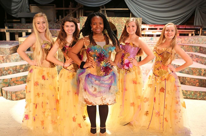 Playing fairies are (from left) Maggie Norman, Kelly Farmar, Sonya Chinje (Queen Titania), Molly Rodriguez and Meghan Kelly.
