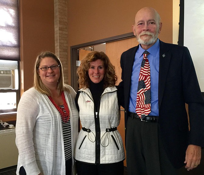 From left, Anne Aichele, assistant director for student leadership, Robin Kelleher, executive director of Hope for the Warriors, and Joe Blount, Marymount’s coordinator for Veteran Student Services.
