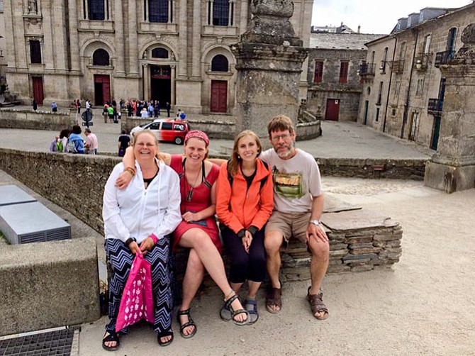 The Reverend Aaron Fulp-Eickstaedt and his his family during their 50-day, 500-mile walk across Spain on the Camino de Santiago pilgrimage trail.  
