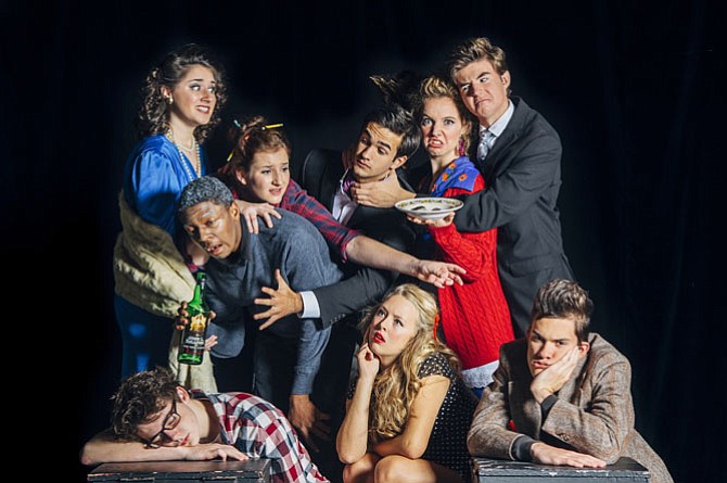 Robinson Secondary School actors present Michael Frayn’s comedy “Noises Off.” Top row, from left: Madyson Hanton, Daniel Williams, Julia Mahon Kuzin, Matthew Ross, Hanna Kornell, RJ Pratt; bottom row, from left: Colin Diggs, Alex Lane, Matthew Cook.
