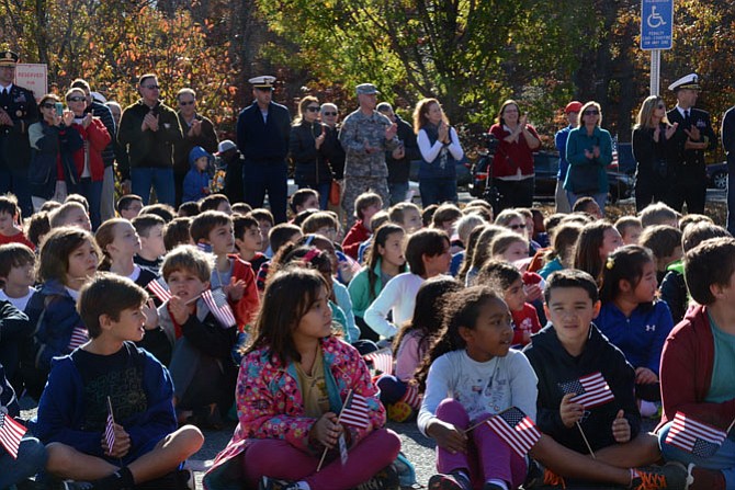 Military and non-military parents joined students at a Veterans Day celebration in front of Sangster Elementary School on Nov. 11.