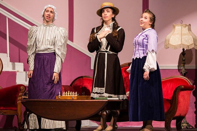 From left:  Madi Sarlo, Rachel Turner and Miriam Mendelson in W.T. Woodson High School’s production of ‘Meet Me in St. Louis.’
