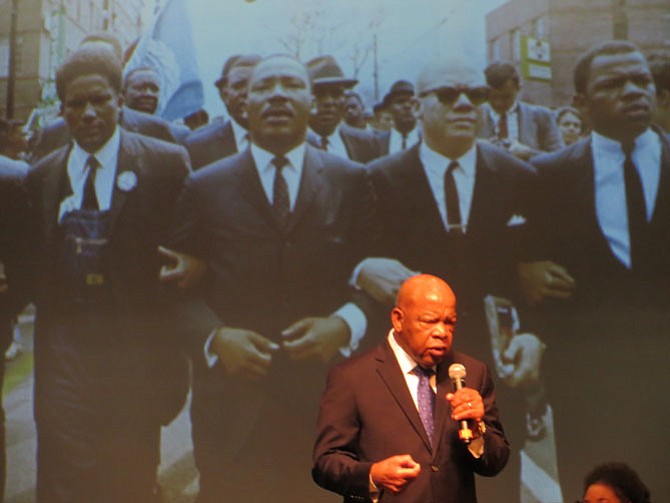 U.S. Rep. John Lewis at T.C. Williams High School and in photo, on far right, at Selma.
