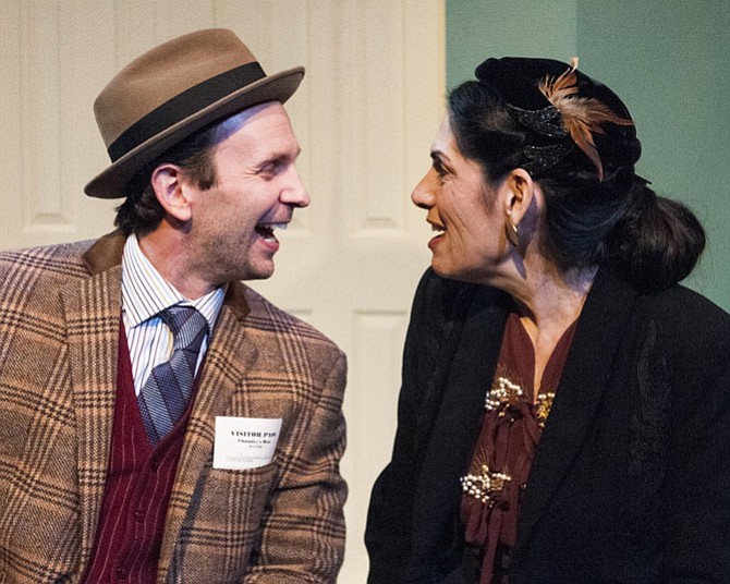 Jonathan Lee Taylor as Elwood P. Dowd and Sue Schaffel as Betty Chumley in "Harvey" at 1st Stage. Photo by Teresa Castracane.