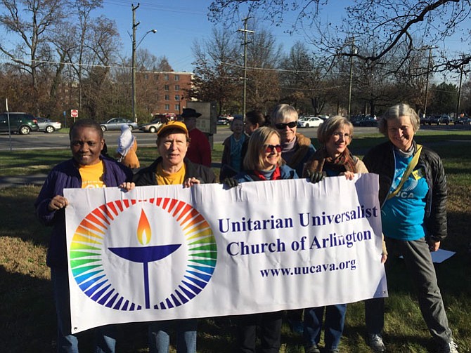 The Unitarian Universalist Church of Arlington marched with other local churches.
