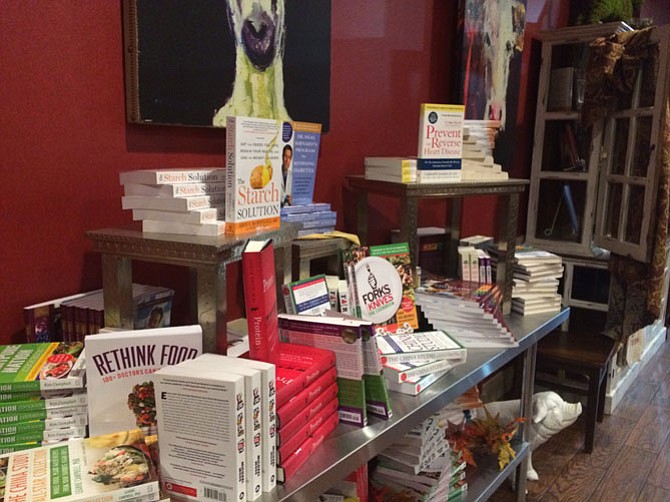 Along with serving a menu full of plant-based meals, GreenFare also sells books focused on healthy eating.
