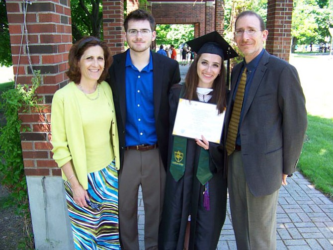 (From left) Jackie Marino, her son Nick, daughter Elisa and husband Robert celebrate Elisa’s graduation.
