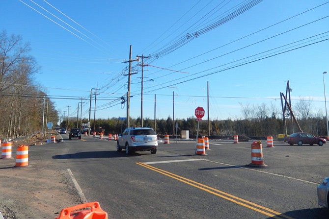 The roundabout intersection viewed from Braddock Road.
